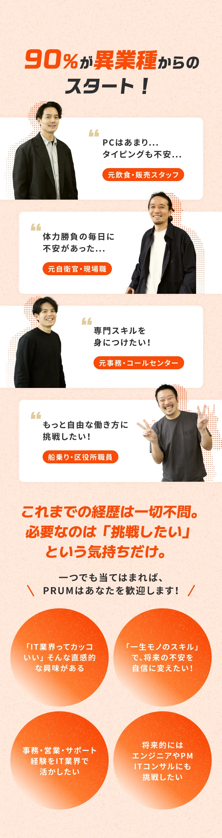 90%がが異業種からのスタート